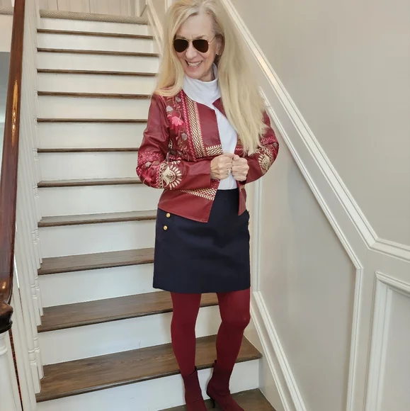 Tiramisu New Embroidered Vegan Leather Cropped Jacket, Small, $50 - Picture 3 of 15